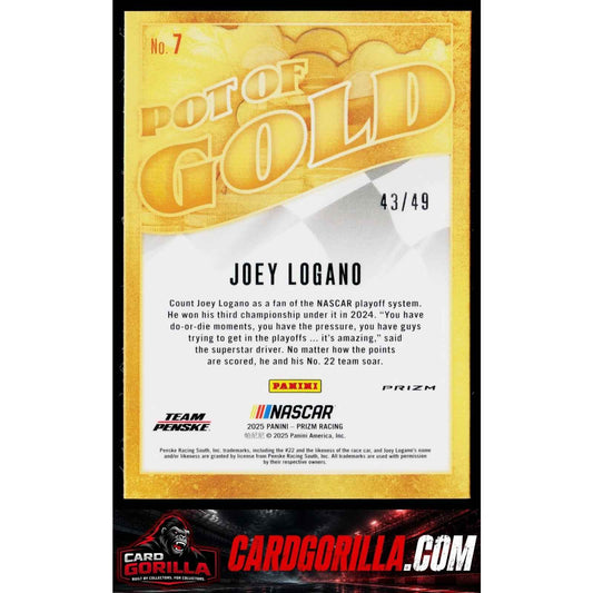 2025 Panini Prizm #7 Joey Logano Pot Of Gold Blue #/49
