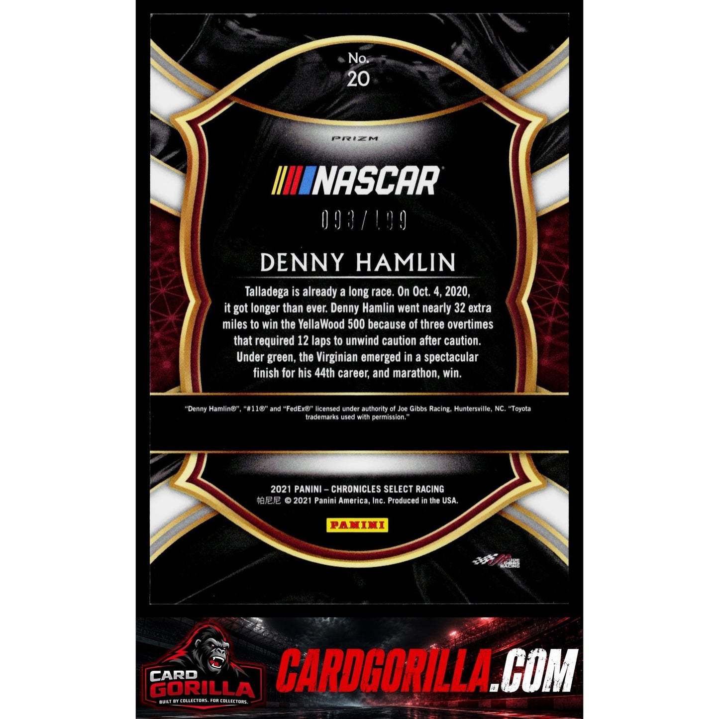 2021 Panini Chronicles #20 Denny Hamlin Select Blue #/199