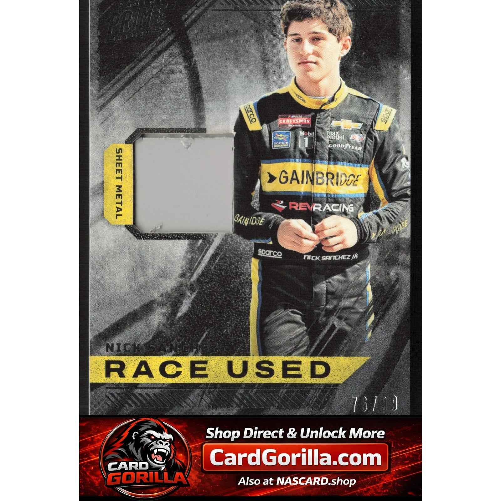 2023 Panini Prime #RU-NSA Nick Sanchez Race Used Sheet Metal #/99