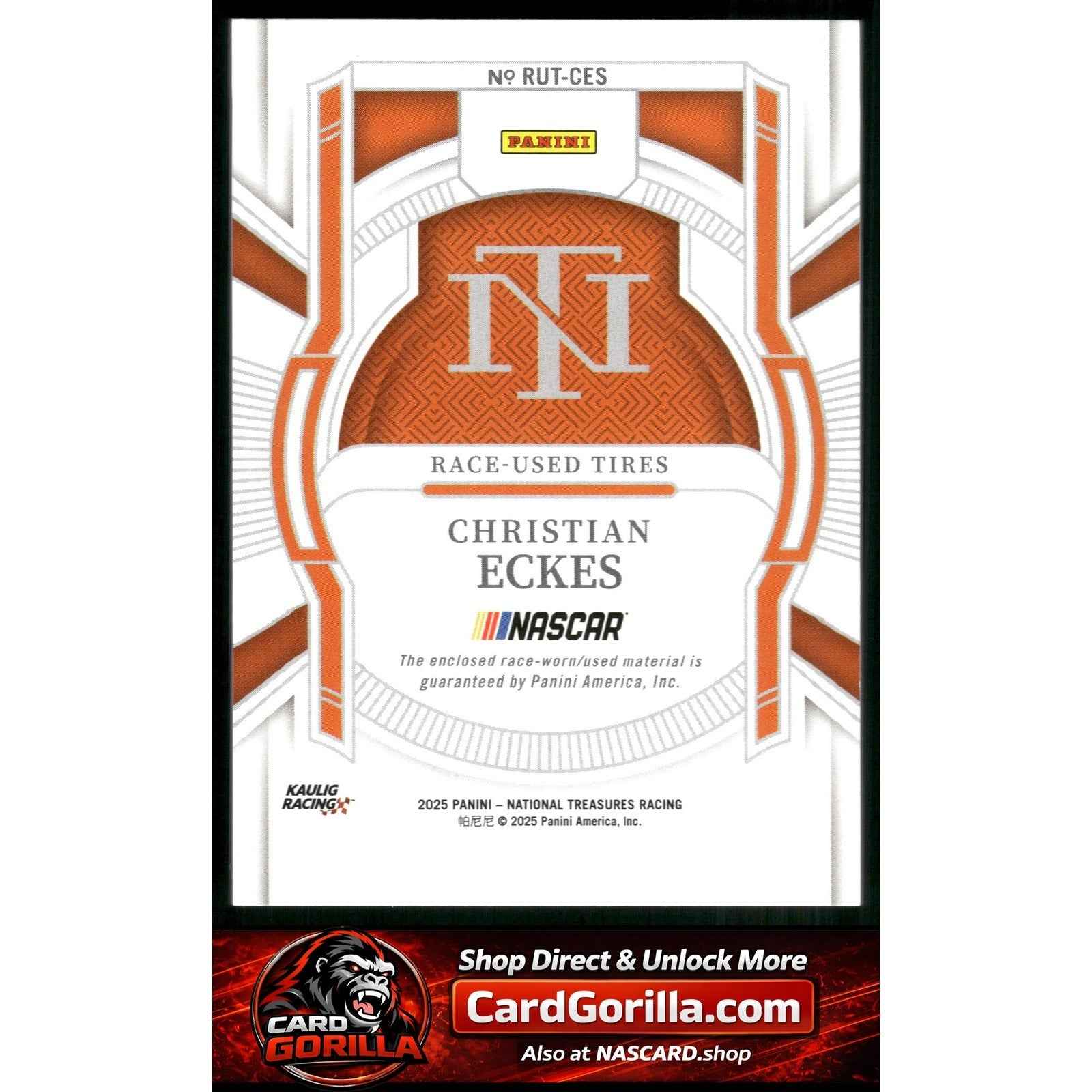 2025 National Treasures Christian Eckes Race Used Tires Holo Gold #/10
