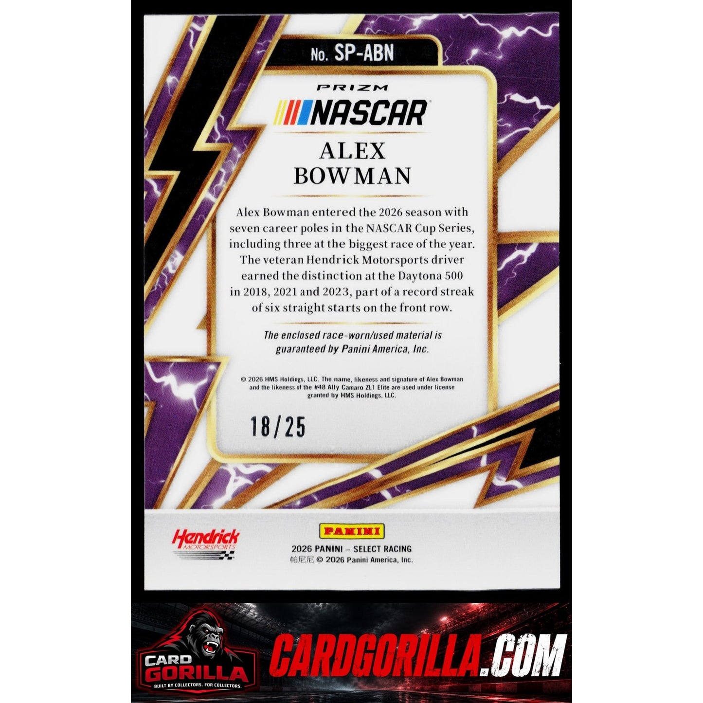 2026 Panini Select #SP-ABN Alex Bowman Sparks Tie-Dye Prizms #/25