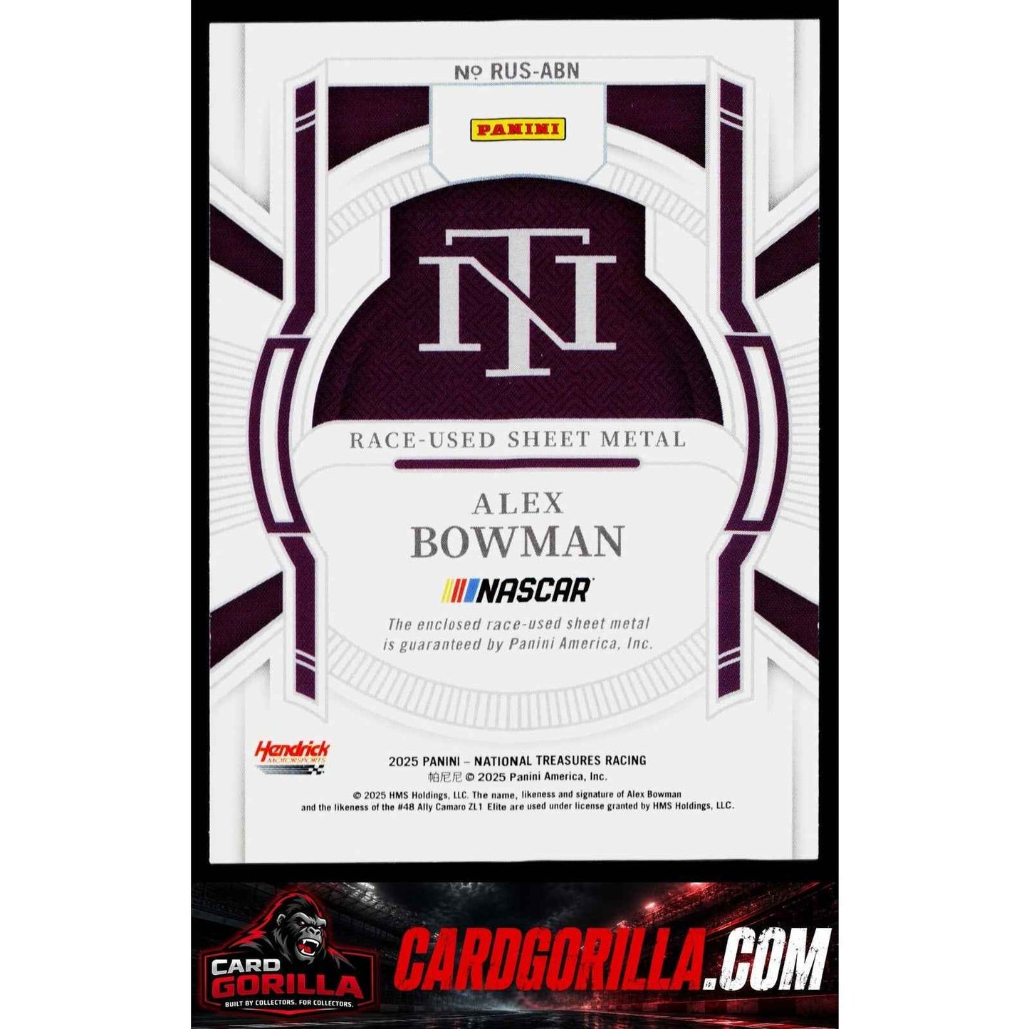 2025 Panini National Treasures #RUS-ABN Alex Bowman Race Used Sheet Metal #/99