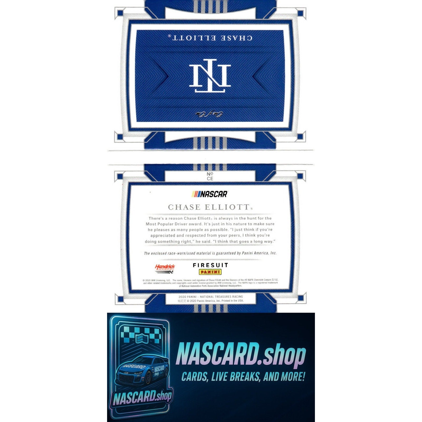 2020 National Treasures Chase Elliott Jumbo Patch Booklet Dual Goodyear #1/1 - NASCARD.shop