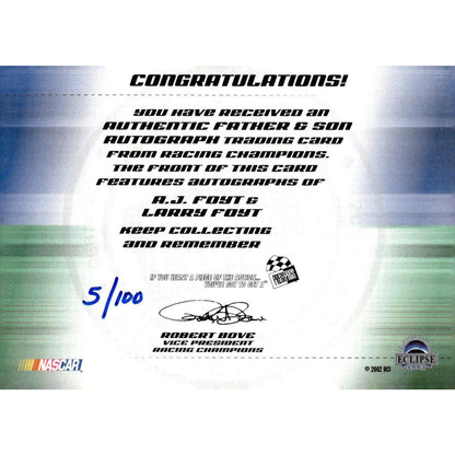 2002 Press Pass Eclipse A.J. Foyt / Larry Foyt Father and Son Autographs #/100 - NASCARD.shop