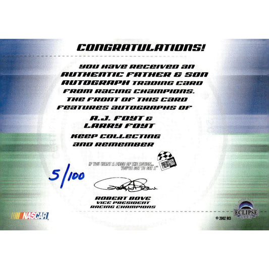 2002 Press Pass Eclipse A.J. Foyt / Larry Foyt Father and Son Autographs #/100 - NASCARD.shop