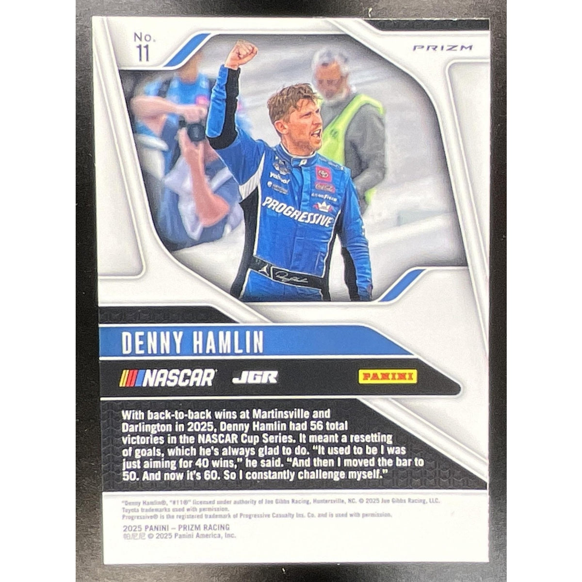 2025 Panini Prizm NASCAR Denny Hamlin #11 White Sparkle Prizms