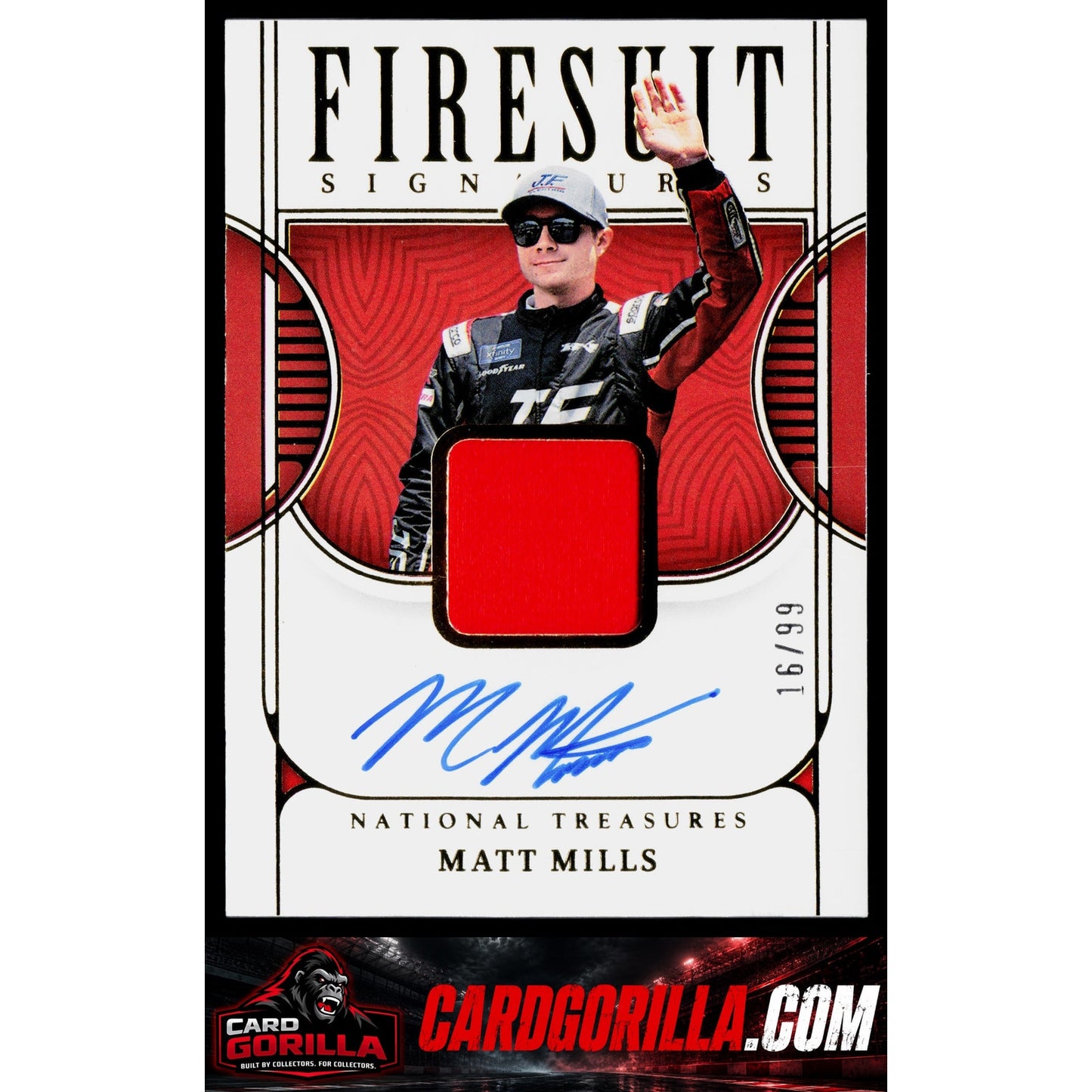 2023 Panini National Treasures #FS-MML Matt Mills Firesuit Signatures #/99