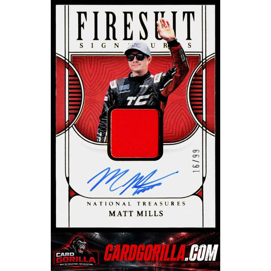 2023 Panini National Treasures #FS-MML Matt Mills Firesuit Signatures #/99