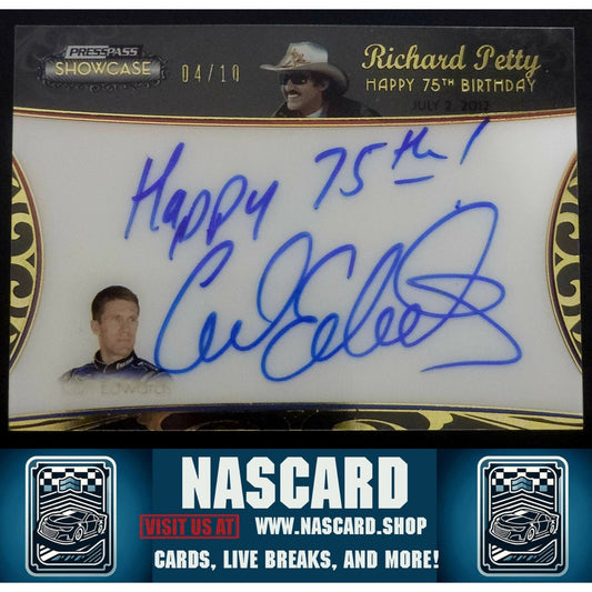 2012 Press Pass Showcase Petty 75 Birthday Gold Carl Edwards /10 Inscription - NASCARD.shop