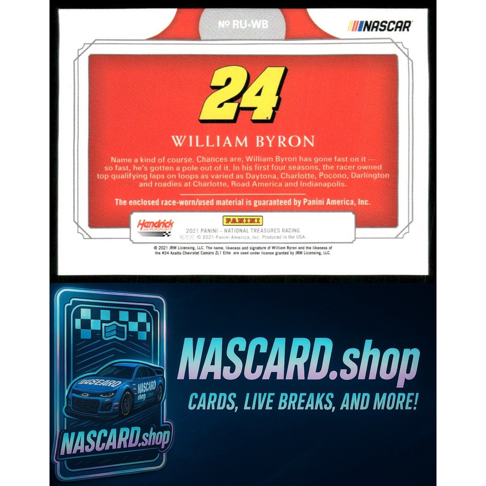 2021 National Treasures William Byron Race Used Tires Prime Platinum Blue #1/1 - NASCARD.shop