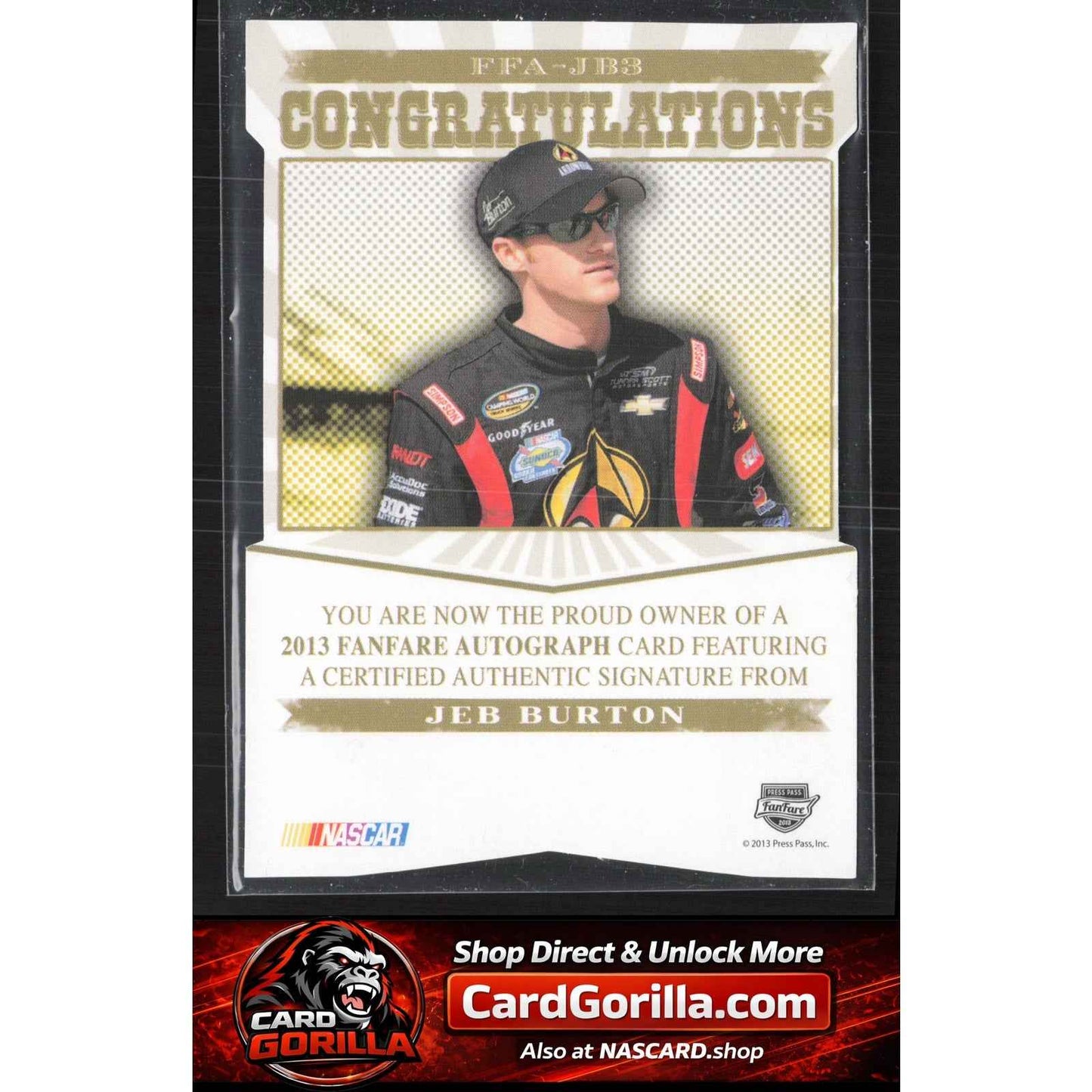 2013 Press Pass Fanfare #FFA-JB3 Jeb Burton Autographs - Blue FanFare Logo #/10