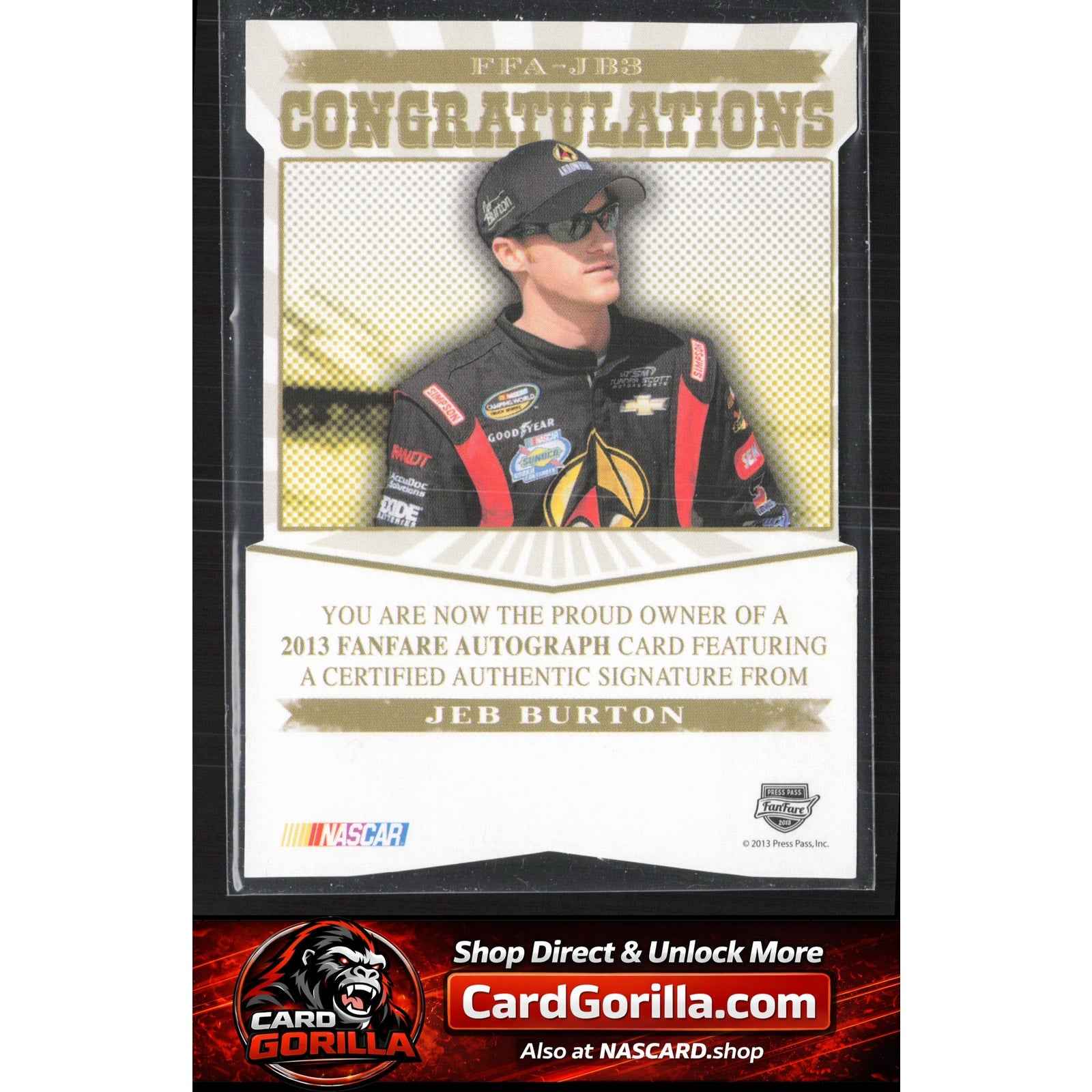 2013 Press Pass Fanfare #FFA-JB3 Jeb Burton Autographs - Blue FanFare Logo #/10