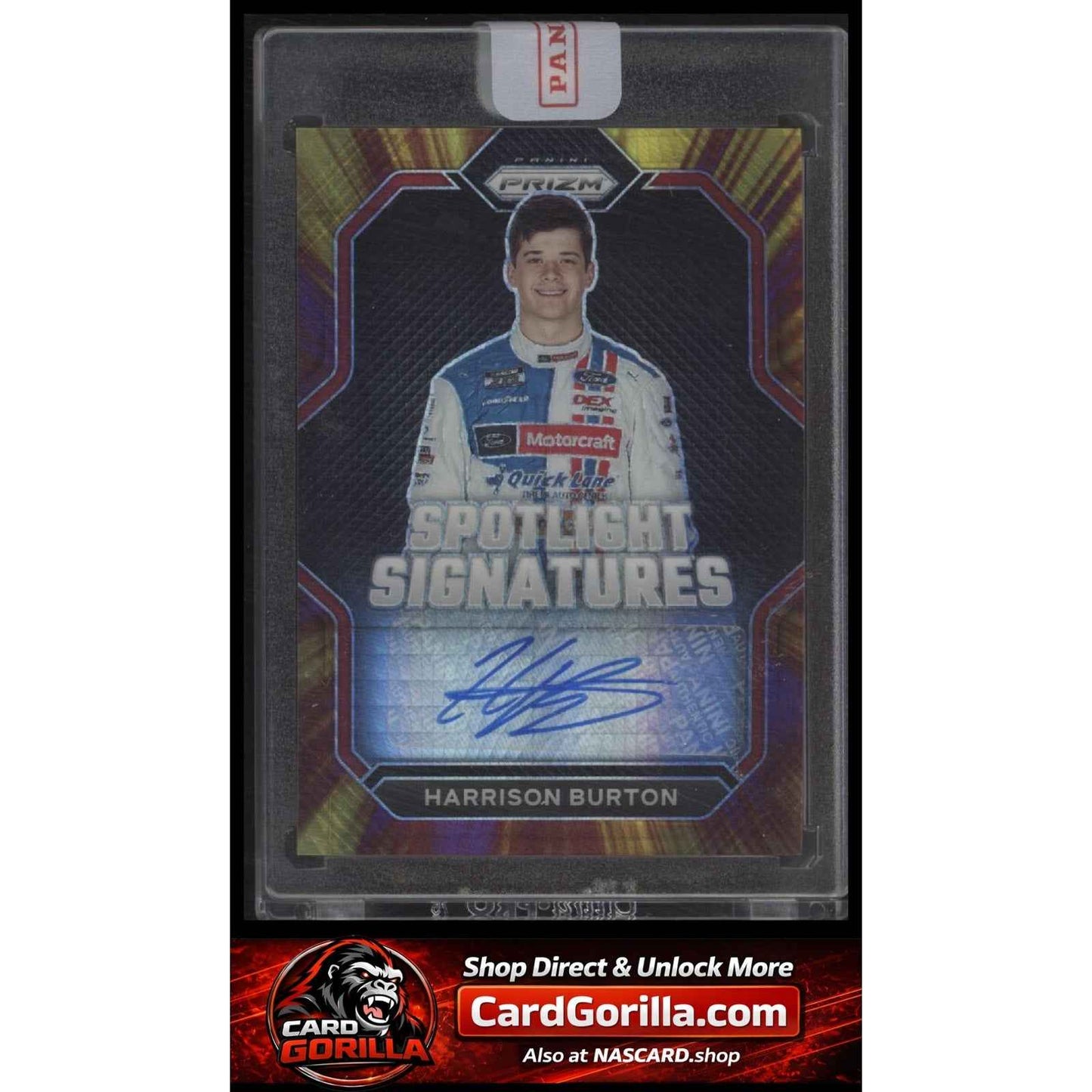 2023 Prizm Harrison Burton Spotlight Signatures Hyper Prizm Purple Yellow /25
