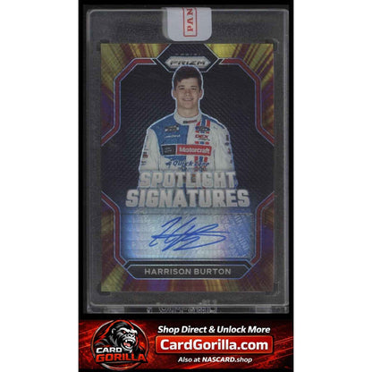 2023 Prizm Harrison Burton Spotlight Signatures Hyper Prizm Purple Yellow /25