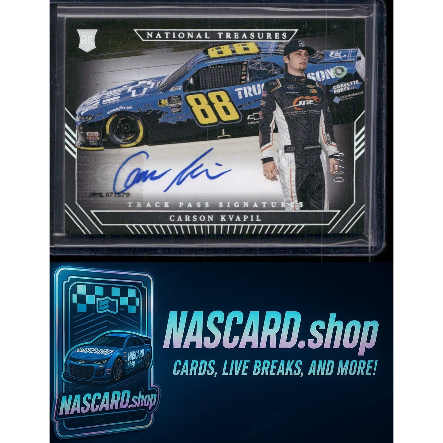 2024 National Treasures Carson Kvapil Track Pass Signatures Holo Silver #/25 RC - Card Gorilla