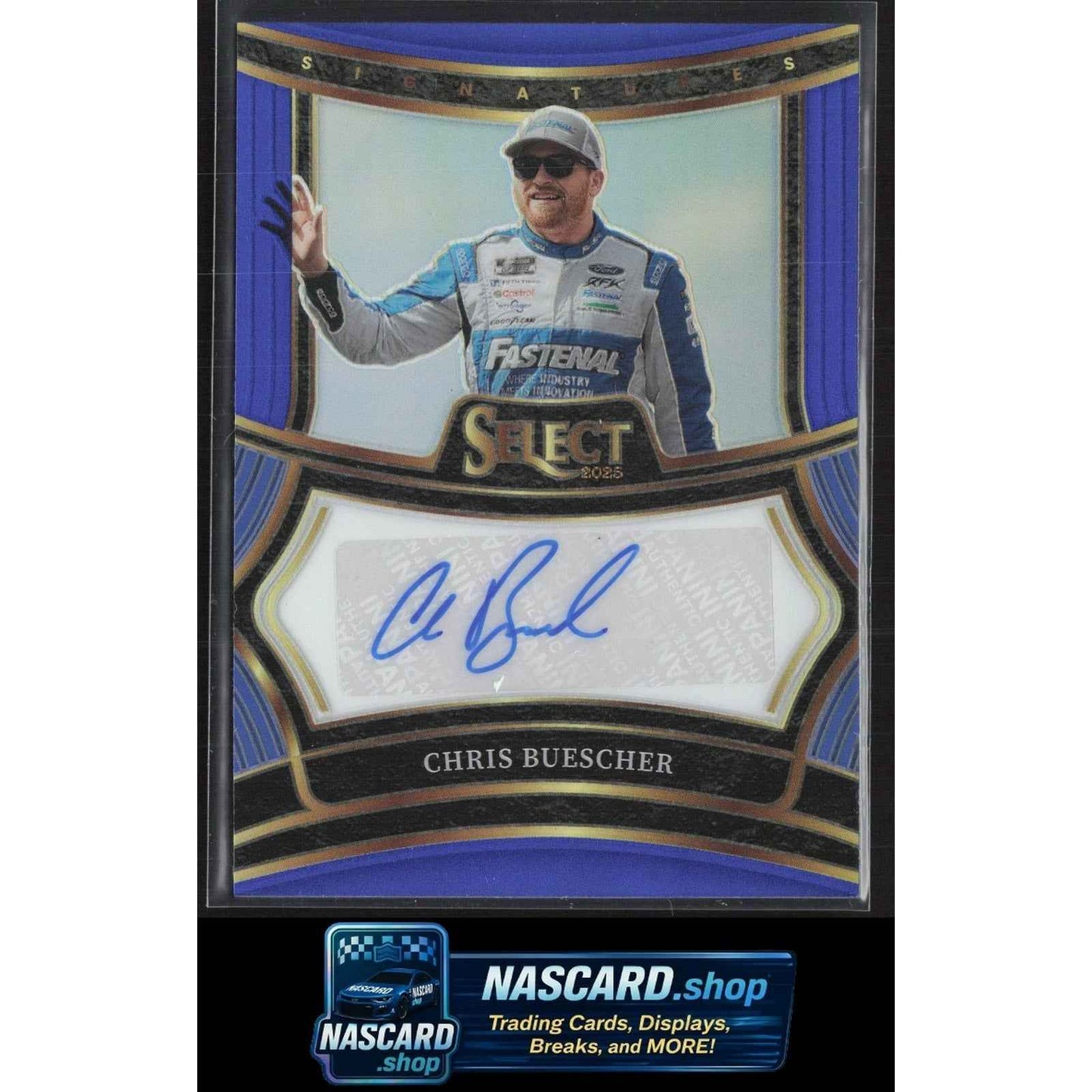 2025 Panini Select #S-CBR Chris Buescher Signatures Blue Prizms #/99