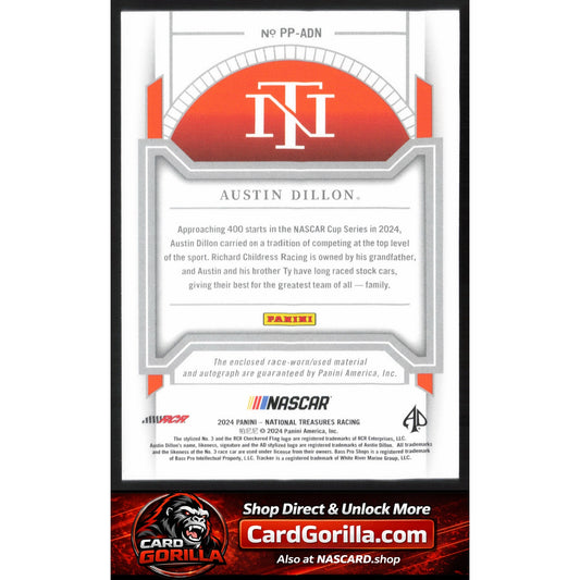 2024 Panini National Treasures #PP-ADN Austin Dillon Premium Patches #/49