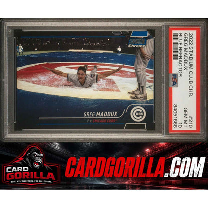 2022 Topps Stadium Club Chrome #210 Greg Maddux Blue Refractor #/199 PSA 10