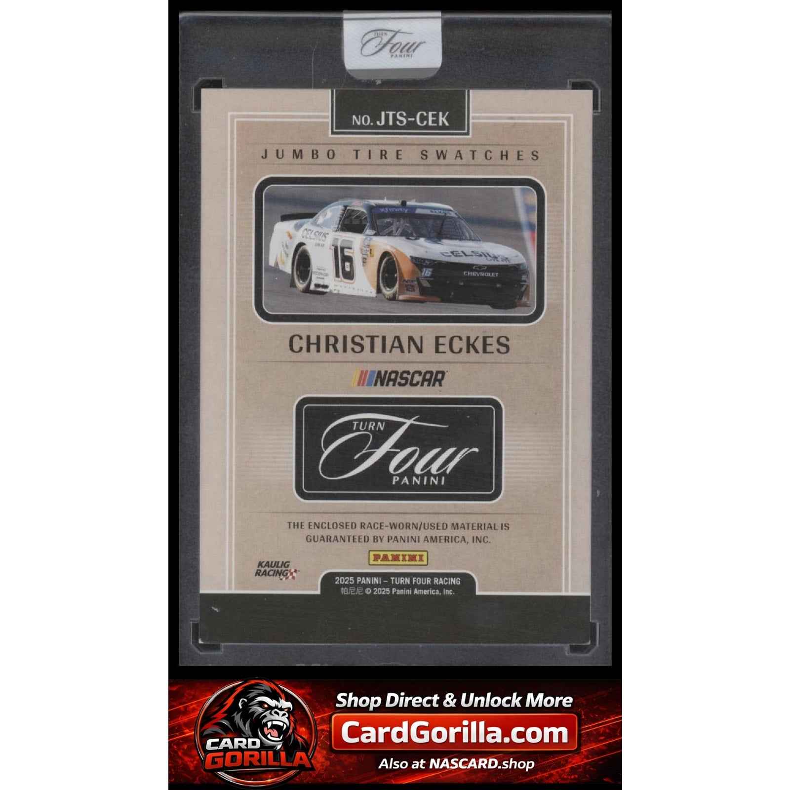 2025 Panini Turn Four #JTS-CEK Christian Eckes Jumbo Tire Swatches Red #/25