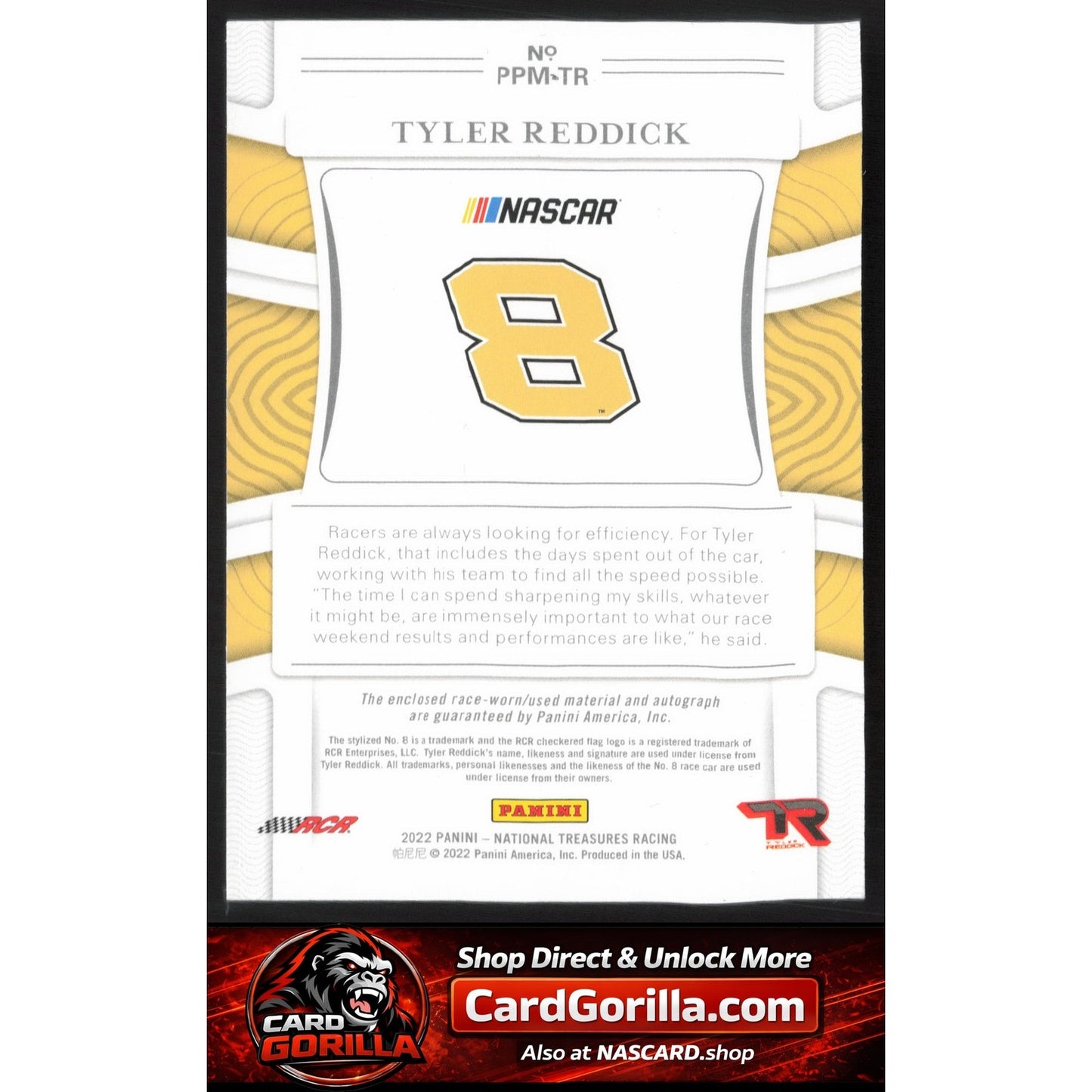 2022 National Treasures Tyler Reddick Premium Patches Midnight Holo Silver #/22