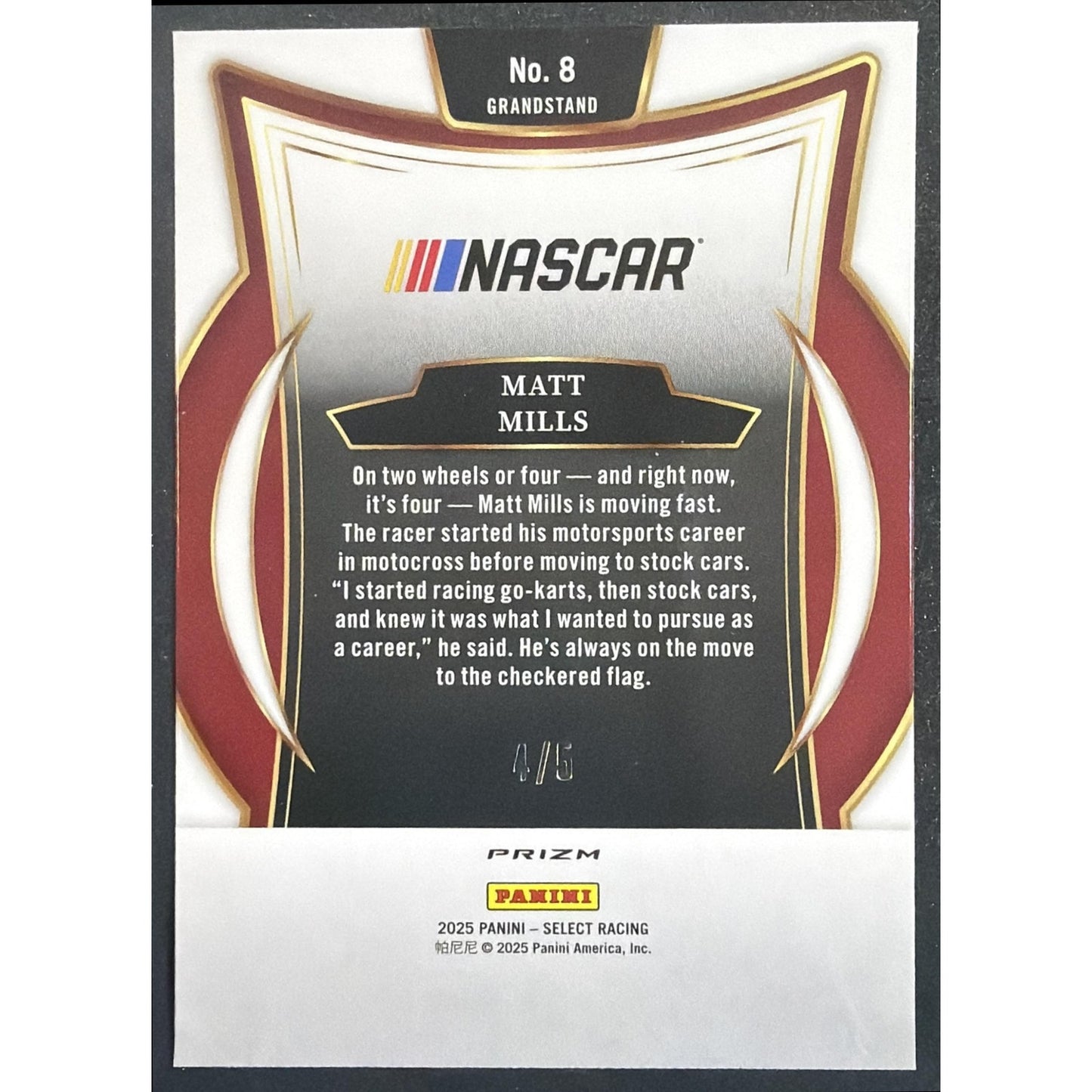2025 Panini Select Matt Mills #8 Grandstand Green Prizm 4/5