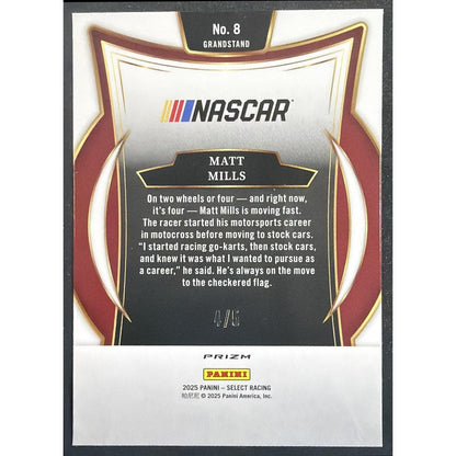 2025 Panini Select Matt Mills #8 Grandstand Green Prizm 4/5