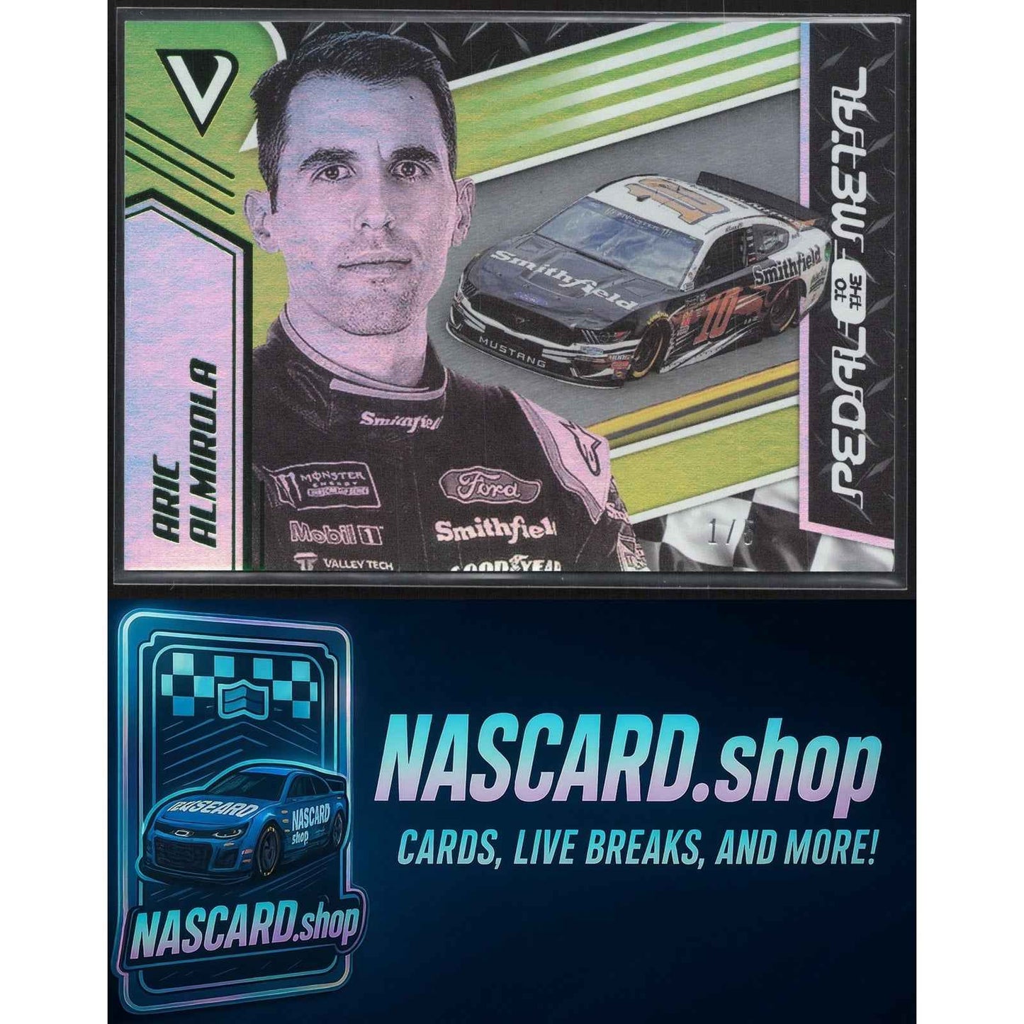 2019 Panini Victory Lane #56 Aric Almirola Pedal to the Metal Green #/5