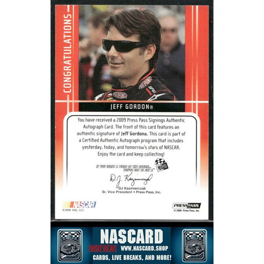 2009 Press Pass Signings Authentic Autograph Jeff Gordon #129 Green 1/5 - NASCARD.shop