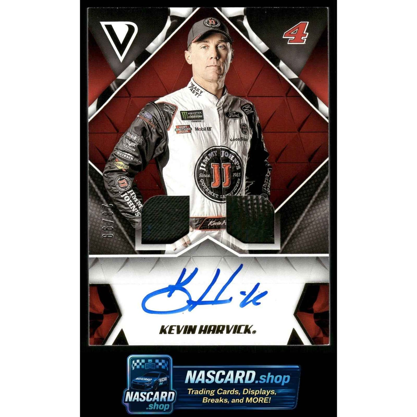 2019 Panini Victory Lane #DSS-KH Kevin Harvick Dual Swatch Signatures
