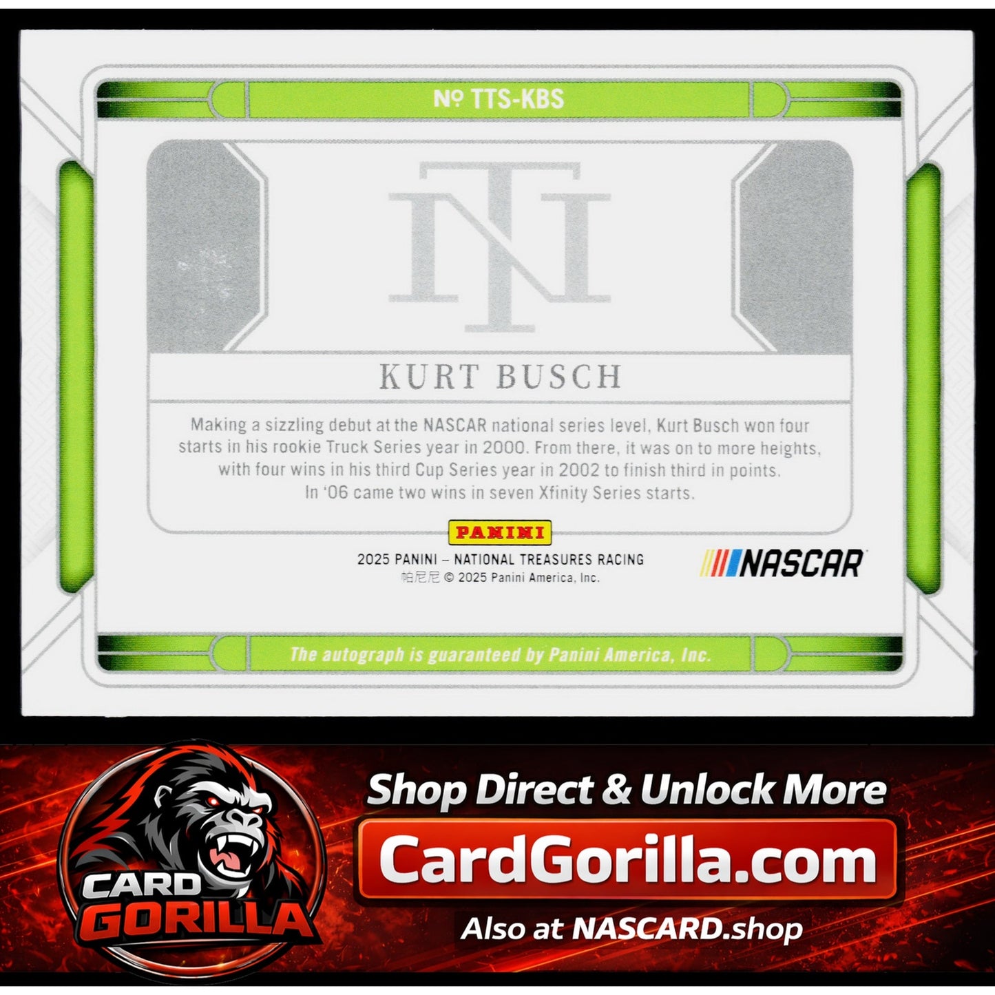 2025 Panini National Treasures #TTS-KBS Kurt Busch Triple Threat Signers #/99