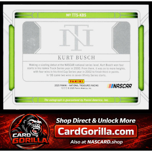 2025 Panini National Treasures #TTS-KBS Kurt Busch Triple Threat Signers #/99