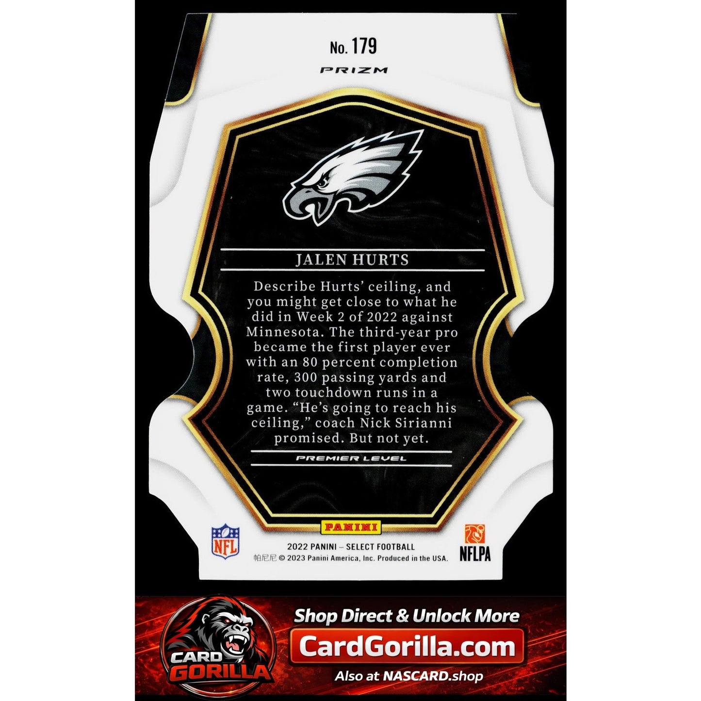 2022 Panini Select #179 Jalen Hurts Black and Red Prizm Die Cut