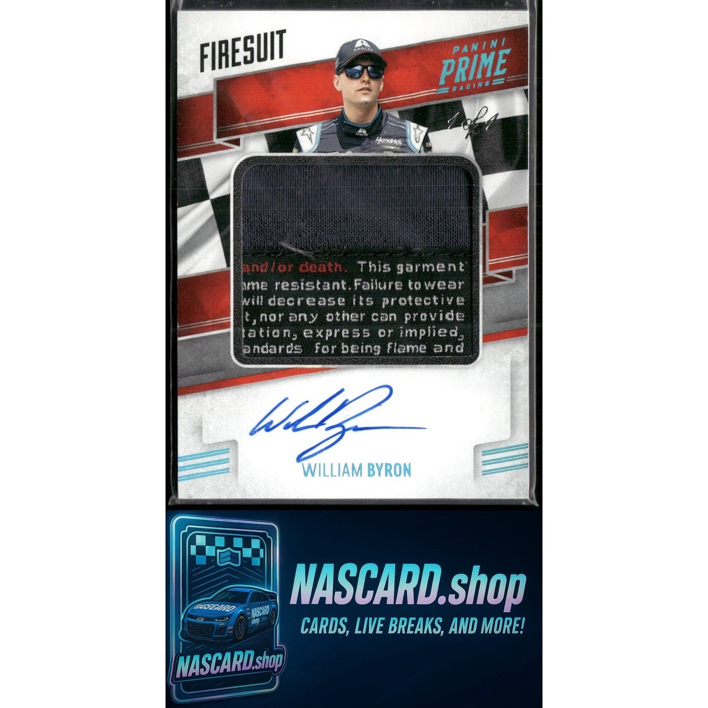 2019 Prime William Byron Jumbo Material Signatures Firesuit Platinum Blue 1/1 - NASCARD.shop