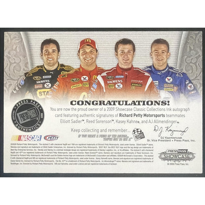 2009 Press Pass Classic Collections Ink Kahne Sadler Sorenson Allmendiger 25/25