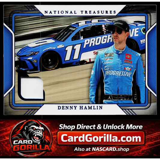 2025 Panini National Treasures #TG-DHN Denny Hamlin Track Gear Blue #/75