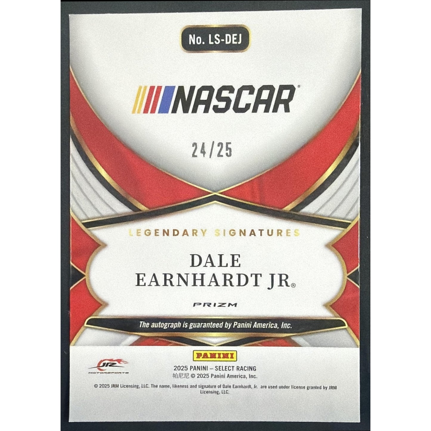 2025 Panini Select Dale Earnhardt Jr #1 Legendary Signatures Tie-Dye Prizm /25