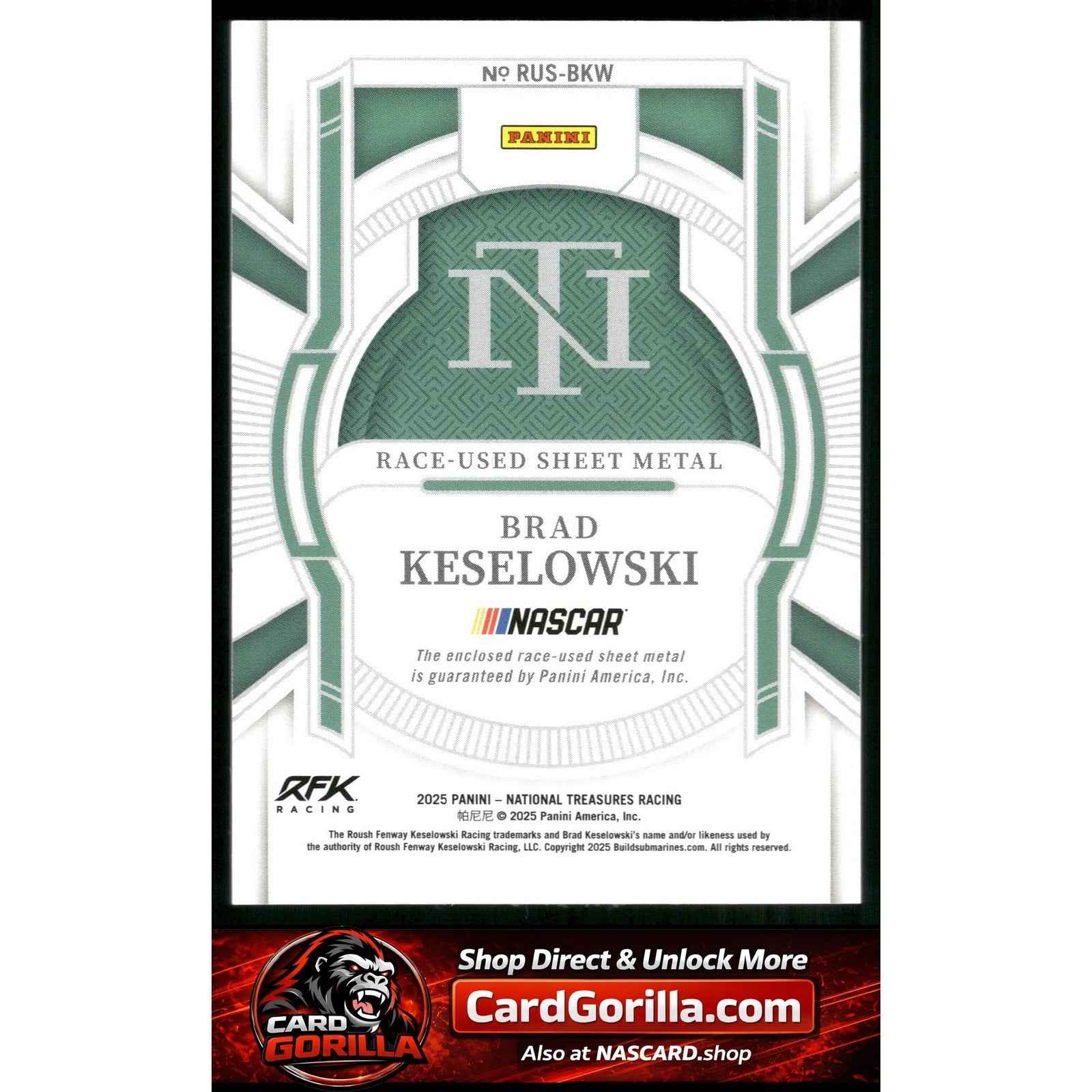2025 Panini National Treasures Brad Keselowski Race Used Sheet Metal #/99