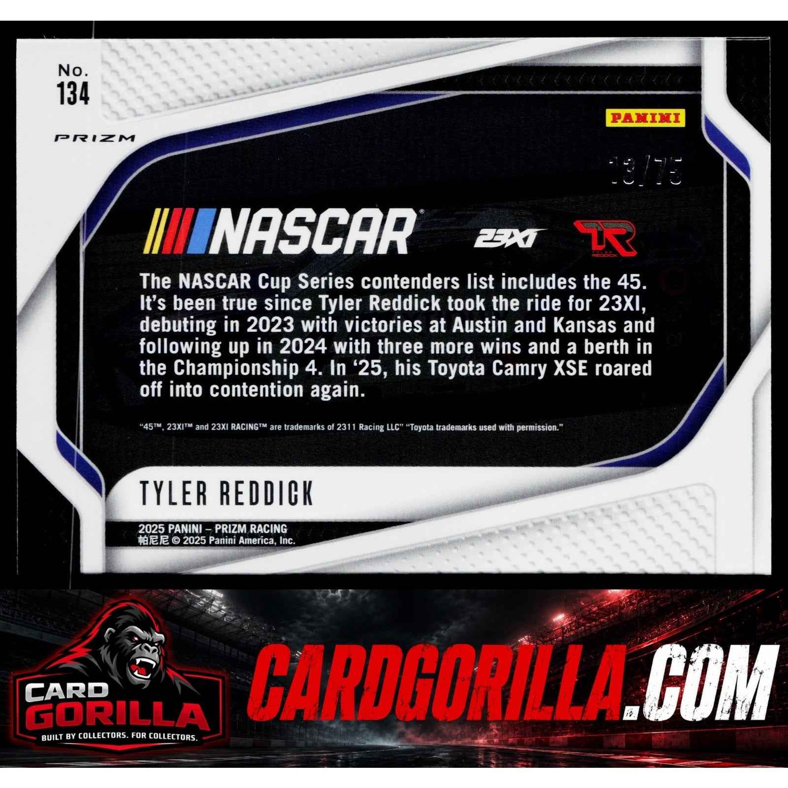 2025 Panini Prizm #134 Tyler Reddick Blue Pulsar #/75