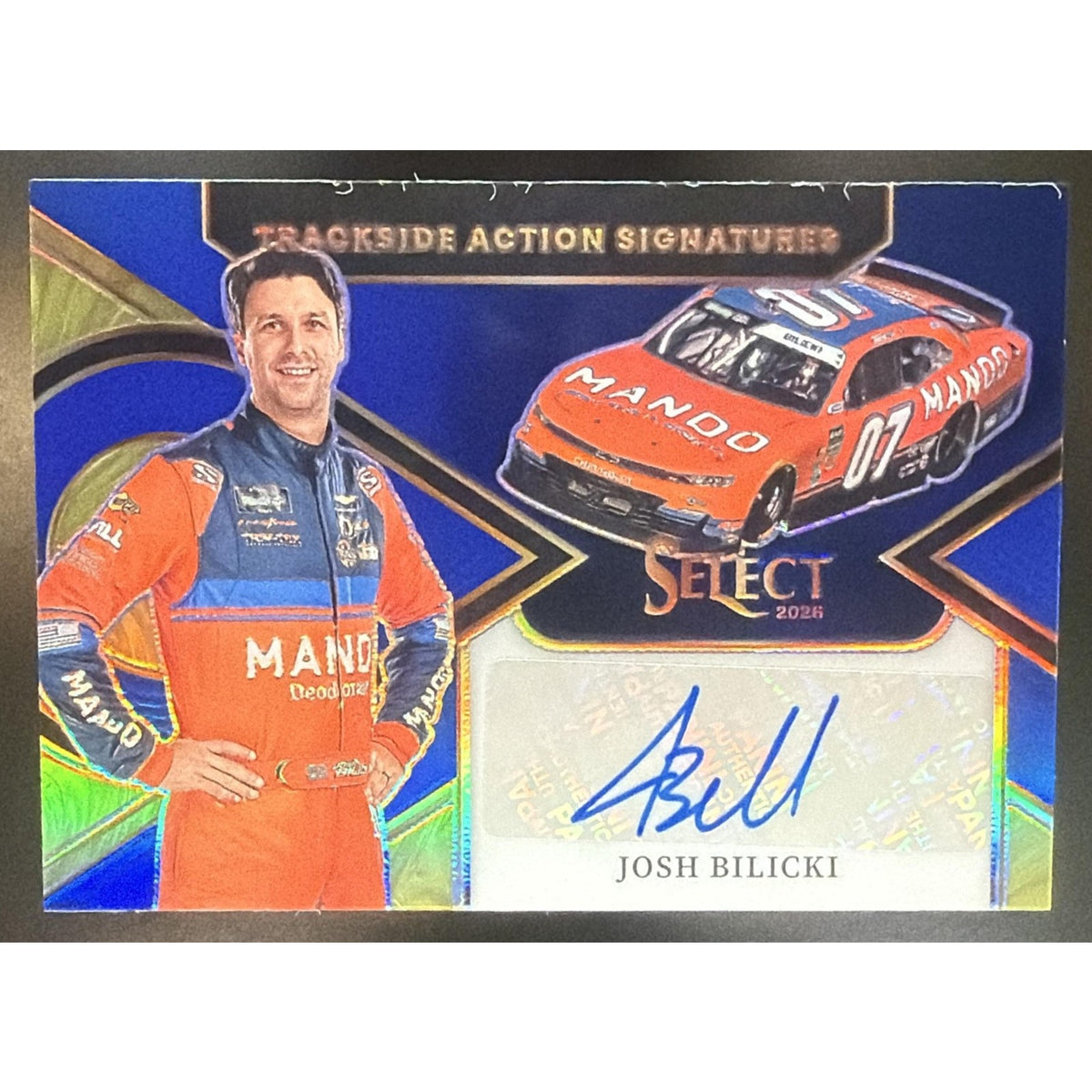 2026 Panini Select Josh Bilicki Trackside Action Signatures Blue Prizms /99