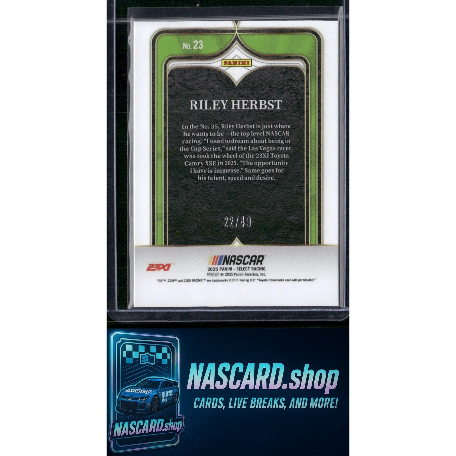 2025 Panini Select #23 Riley Herbst Numbers Blue Prizms #/49 - NASCARD.shop