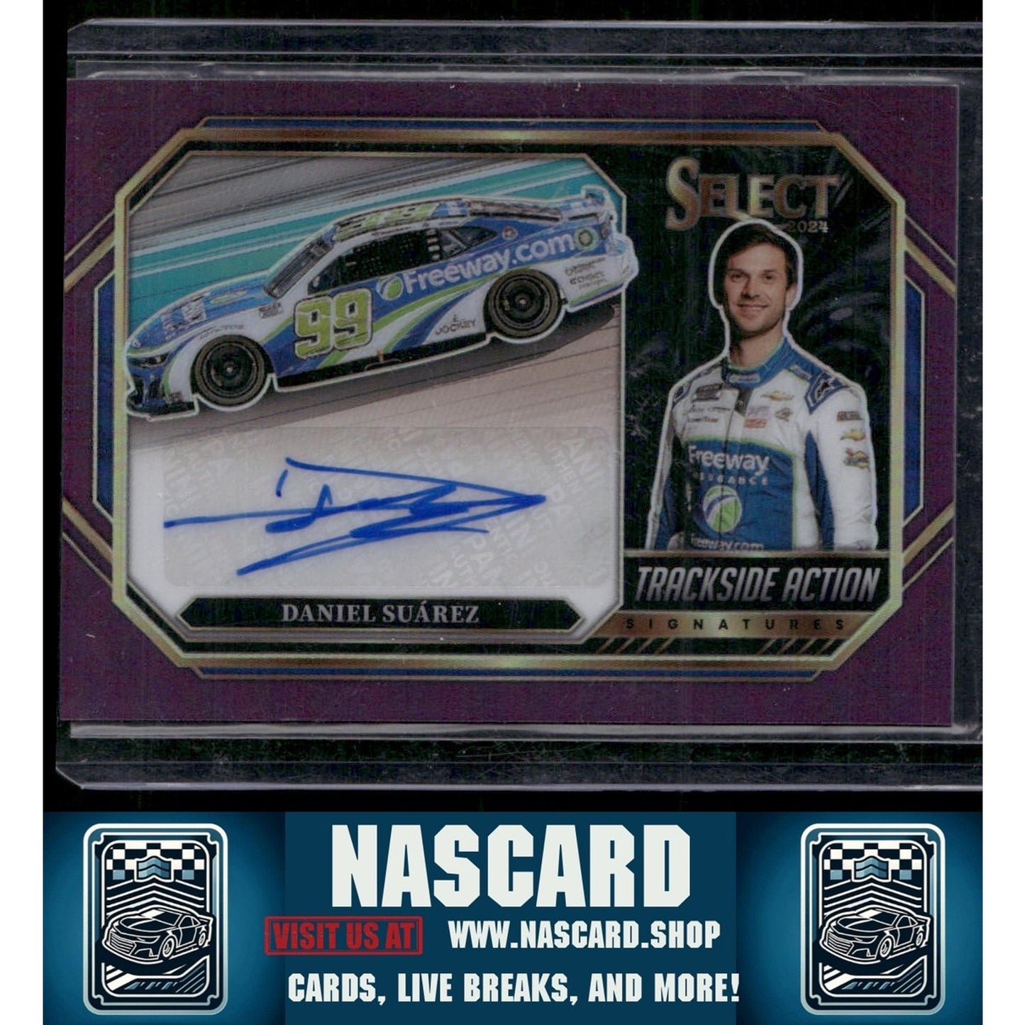 2024 Panini Select Daniel Suarez Trackside Action Signatures Purple Prizms #/49 - NASCARD.shop