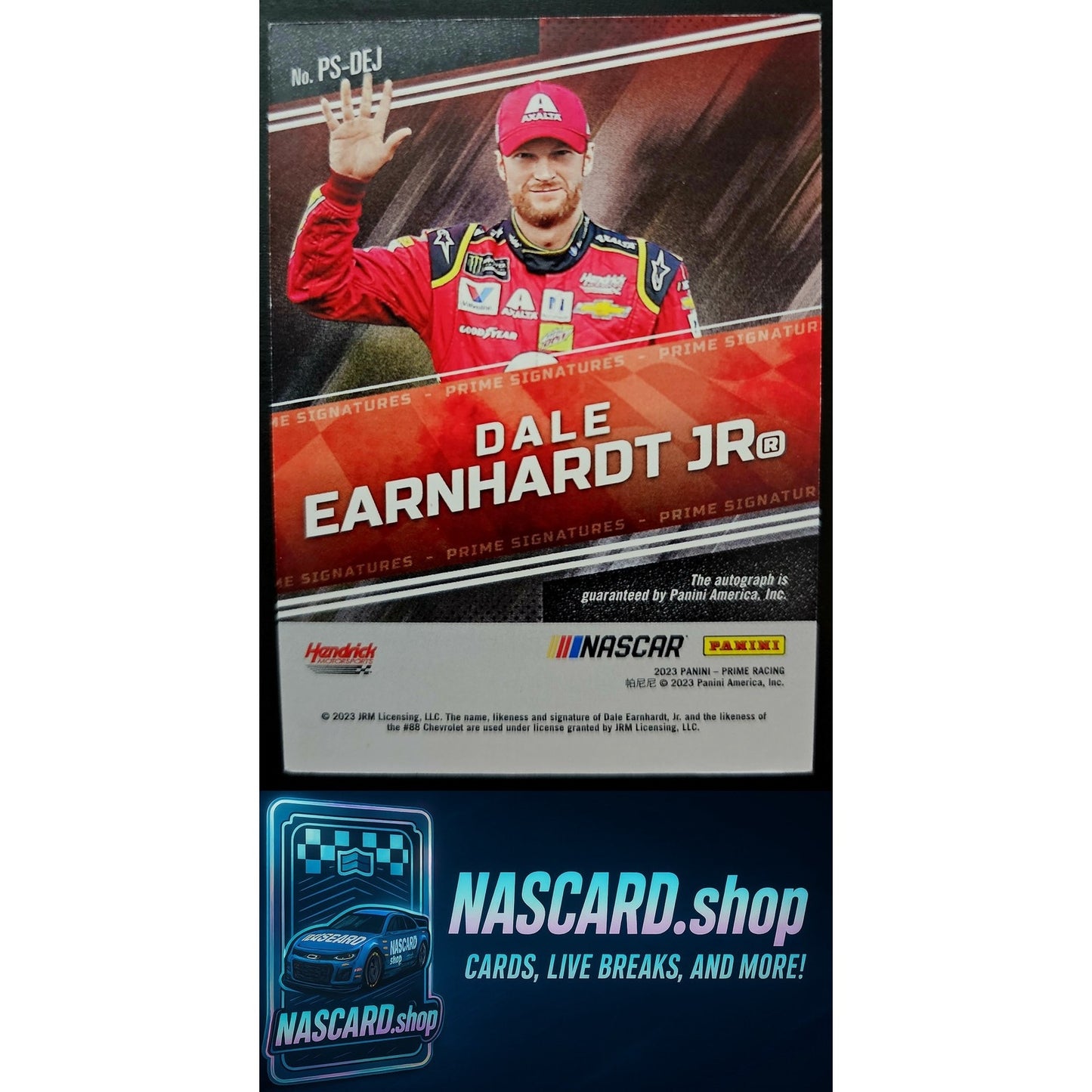 2023 Panini Prime #PS-DEJ Dale Earnhardt Jr Prime Signatures Holo Gold #/15