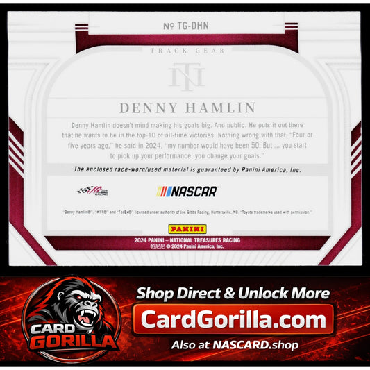 2024 Panini National Treasures #TG-DHN Denny Hamlin Track Gear Holo Silver #/25