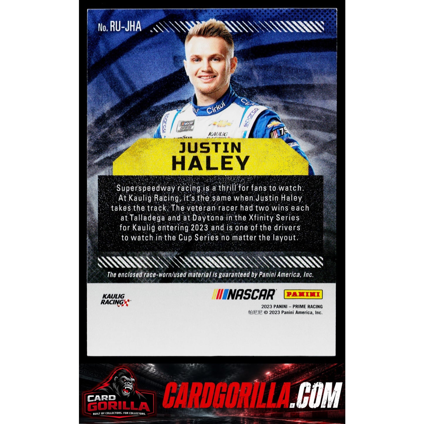 2023 Panini Prime #RU-JHA Justin Haley Race Used Firesuits #/36