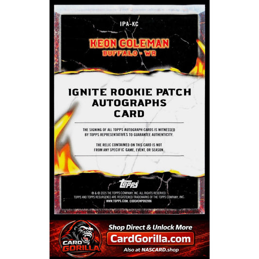 2024 Topps Resurgence #IPA-KC Keon Coleman Ignite Rookie Patch Autographs