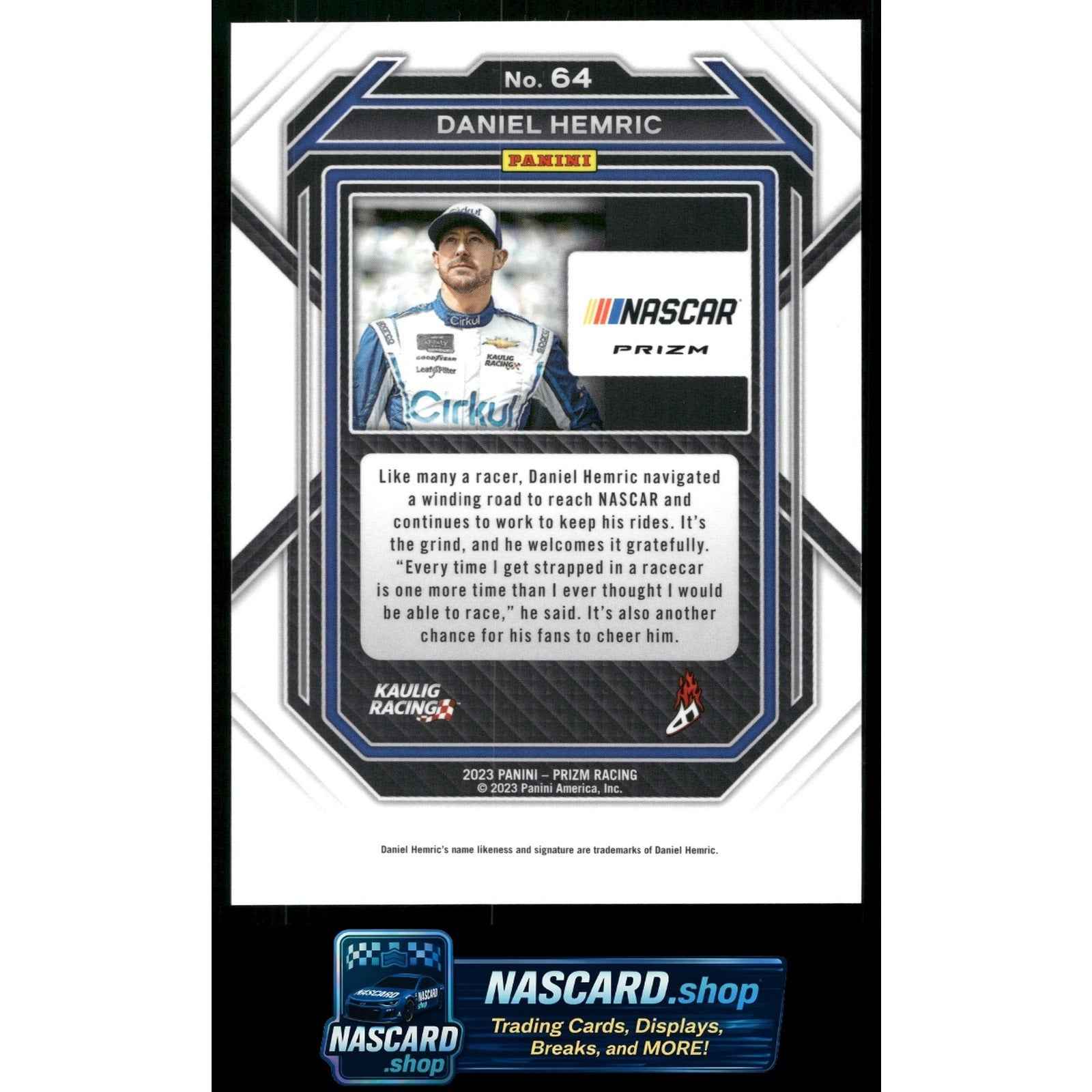 2023 Panini Prizm #64 Daniel Hemric White Sparkle Prizm