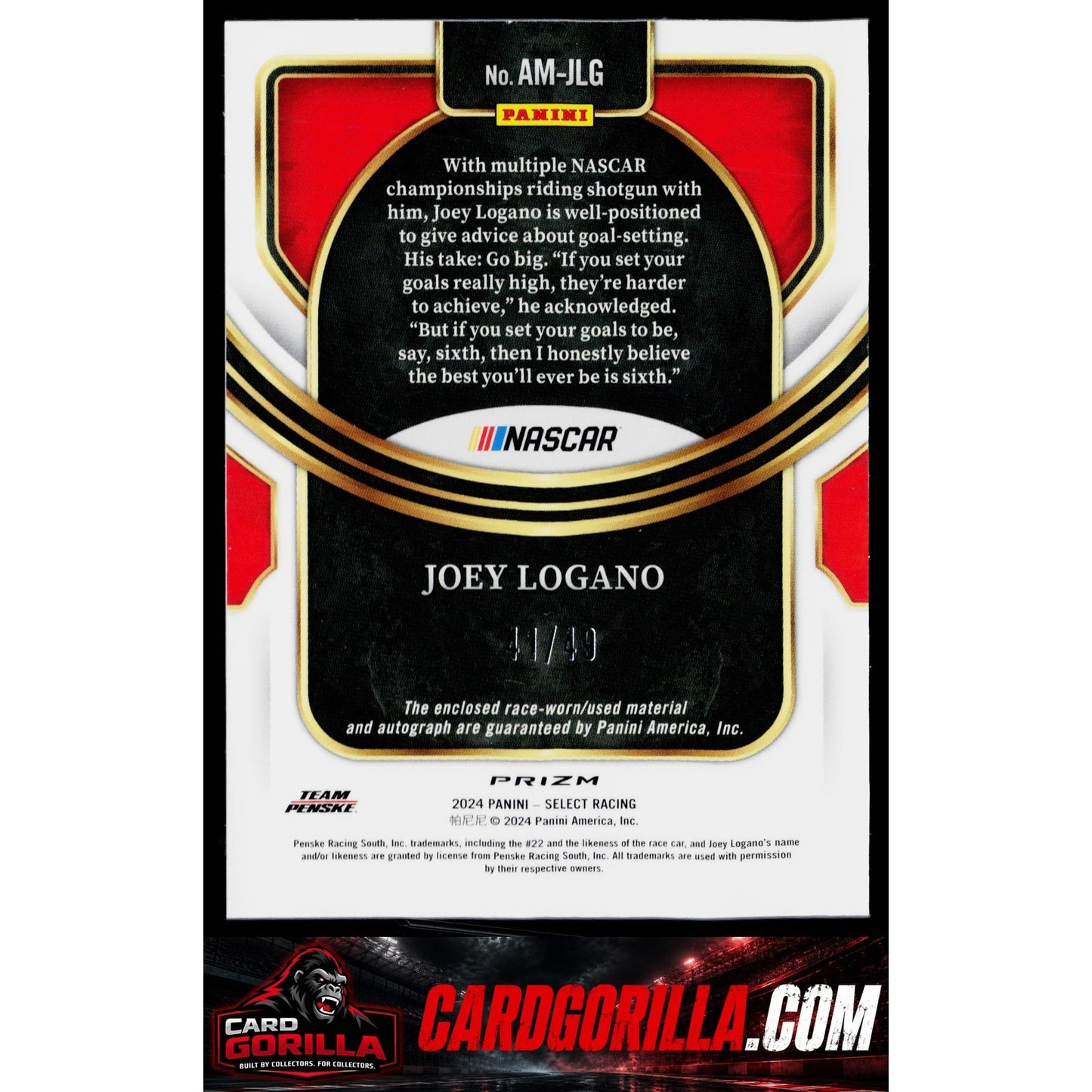2024 Panini Select #AM-JLG Joey Logano Autographed Memorabilia #/49