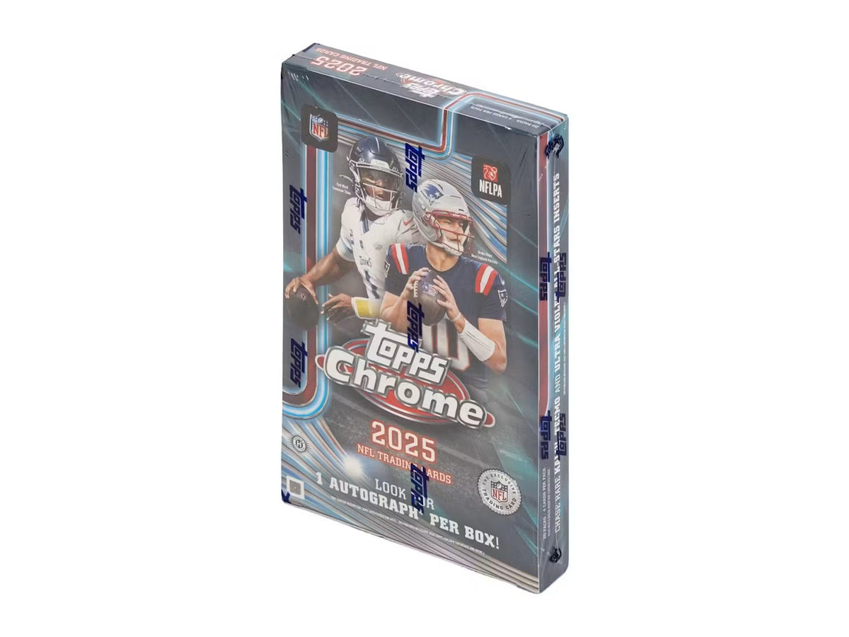 Topps Chrome 2025 trading card pack on a white background
