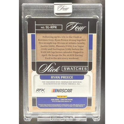2026 Panini Turn Four Racing Ryan Preece #SL-RPR Slick Swatches 4/99 MEM