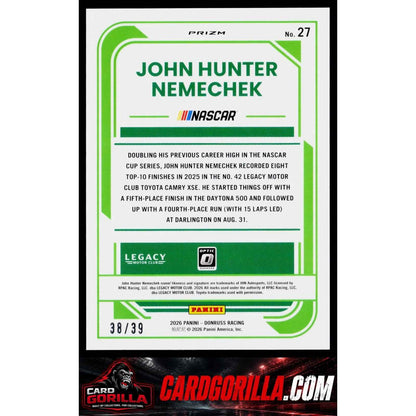 2026 Donruss #27 John Hunter Nemechek Optic Black Velocity #/39